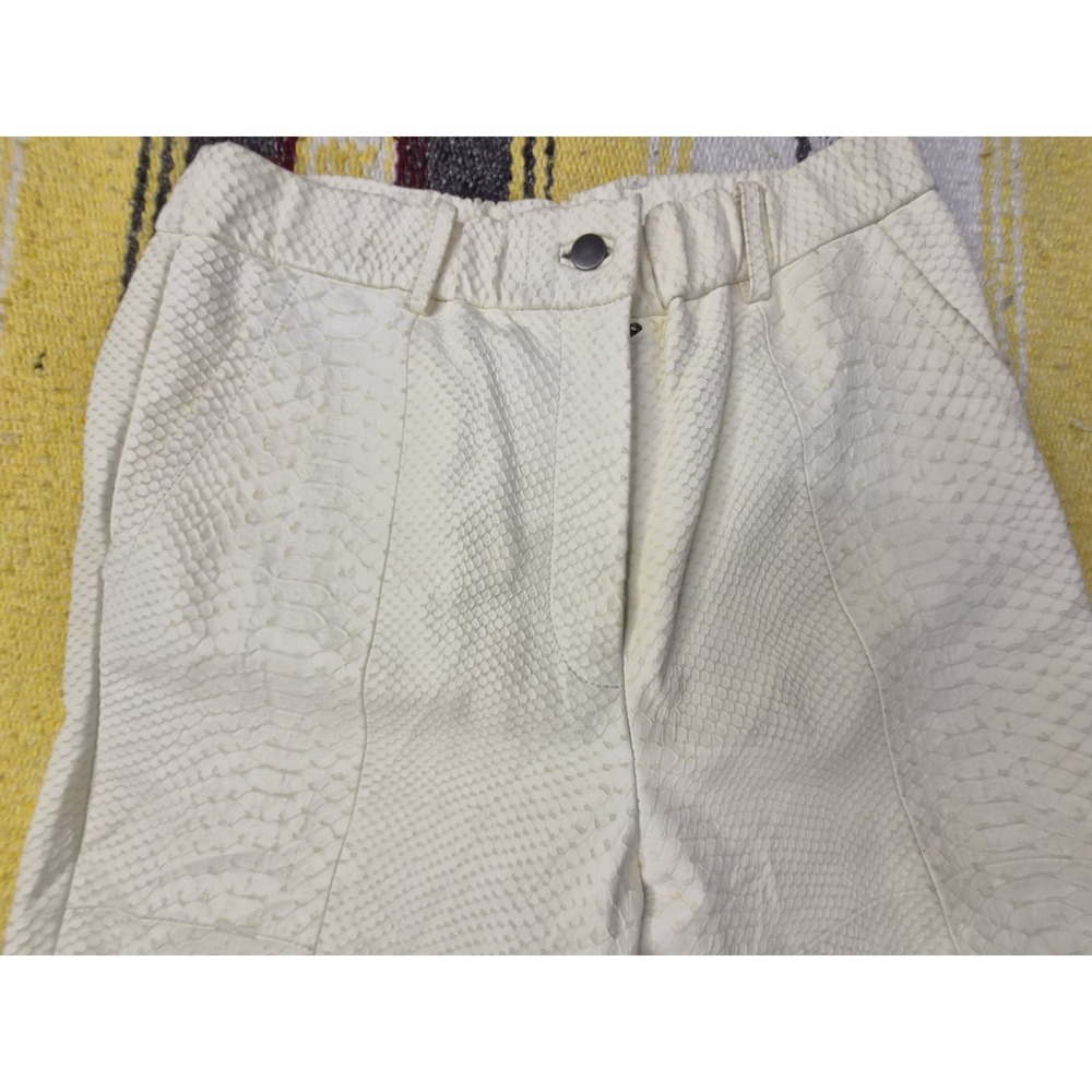 Yigal Azrouël 100% Lamb Leather Croc-Embossed Pants - Winter White - Size 2 - Picture 7 of 16
